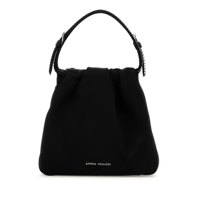 Amina Muaddi Black Satin Vittoria Crystal Handbag