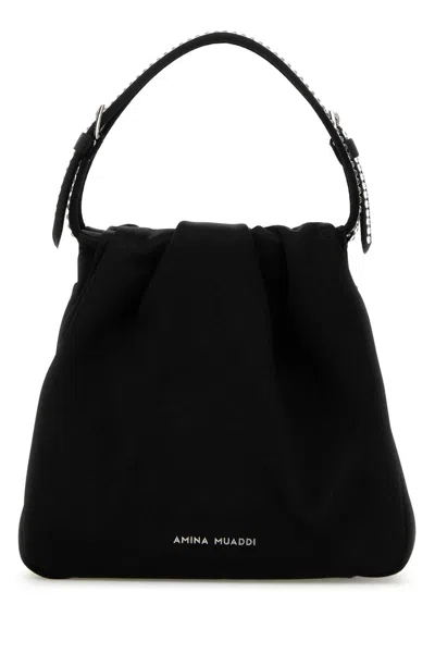 Amina Muaddi Black Satin Vittoria Crystal Handbag
