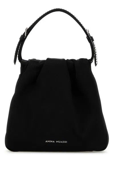 Amina Muaddi Black Satin Vittoria Crystal Handbag In Satblawhicrysil