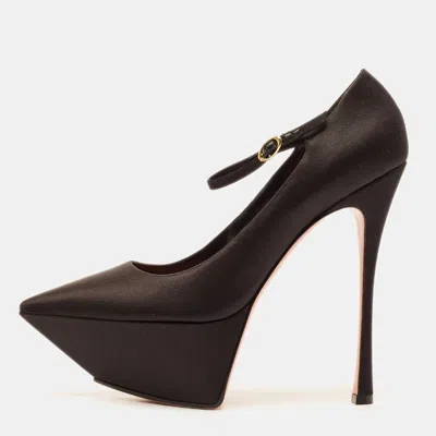 Amina Muaddi Black Satin Yigit Platform Pumps