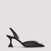Amina Muaddi Pointed Toe Embellished Heel Sandals In Black