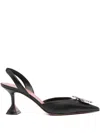 Amina Muaddi Leather Slingback Pumps Featuring Sculptural Heel In Black