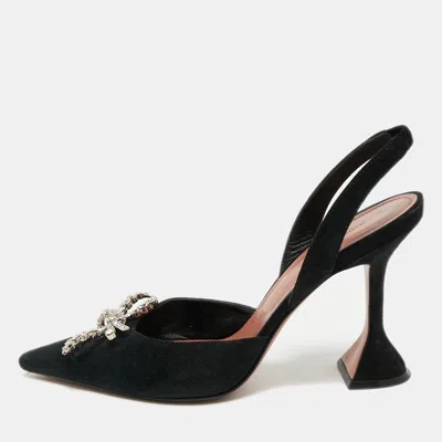 Pre-owned Amina Muaddi Black Suede Begum Crystal-embellished Slingback Pumps Size 39