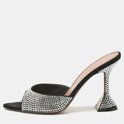 Pre-owned Amina Muaddi Black Suede Crystal Embellished Caroline Slide Sandals Size 38