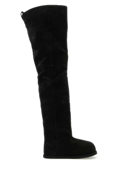 Amina Muaddi Women Black Suede Heidi Over-the-knee Boots In Blkivory