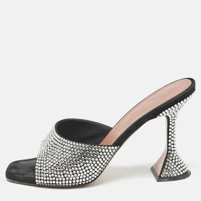 Pre-owned Amina Muaddi Black Suede Lupita Crystal Embellished Slide Sandals Size 38