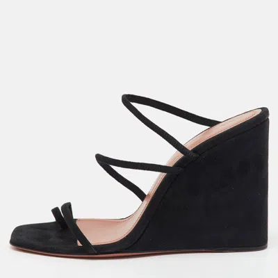 Pre-owned Amina Muaddi Black Suede Naima Wedge Sandals Size 36