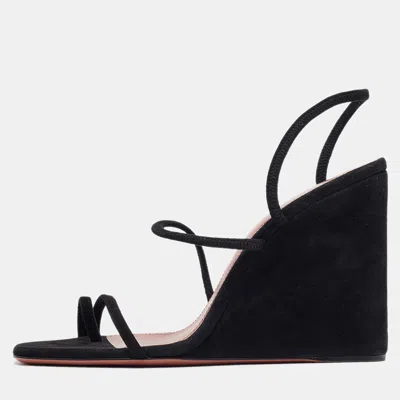 Pre-owned Amina Muaddi Black Suede Naima Wedge Sandals Size 37
