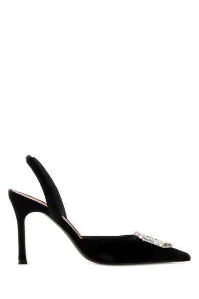Amina Muaddi Women Black Velvet Camelia Pumps