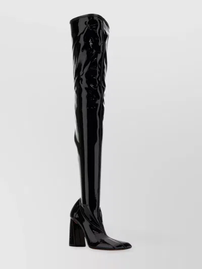 Amina Muaddi Block Heel Over-the-knee Pointed Toe Boots In Black