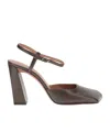 Amina Muaddi Block Heel Strap Pumps In Brown