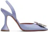 Amina Muaddi Elegant Crystal-embellished Pointed Toe Slingbacks With 95mm Heel In Blue
