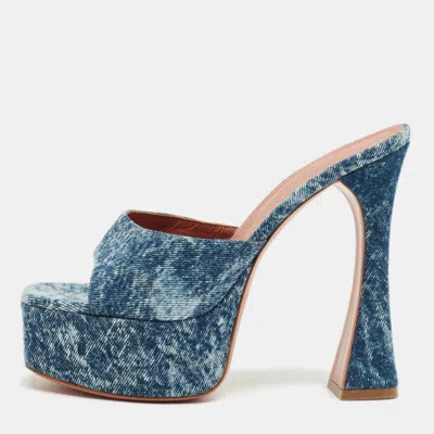 Pre-owned Amina Muaddi Blue Denim Dalida Platform Mules Size 38