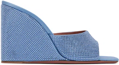 Amina Muaddi Lupita Crystal-embellished Satin Wedge Sandals In Blue