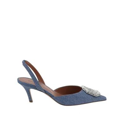 Amina Muaddi Blue Nubuc Leather High Heel Women's Pumps