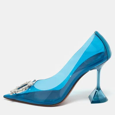 Pre-owned Amina Muaddi Blue Pvc And Leather Begum Pumps Size 37