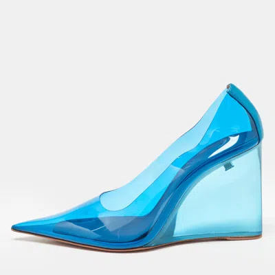 Pre-owned Amina Muaddi Blue Pvc Ane Wedge Pumps Size 38