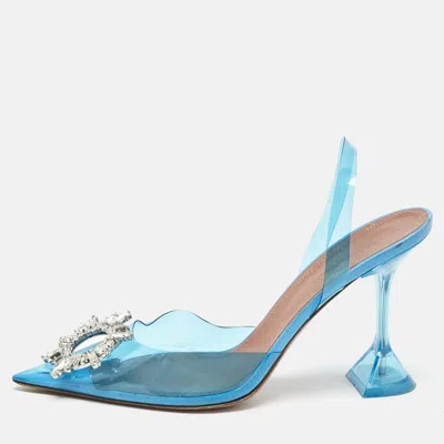 Pre-owned Amina Muaddi Blue Pvc Begum Crystal Embellished Slingback Pumps Size 41