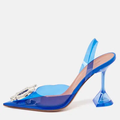 Pre-owned Amina Muaddi Blue Pvc Begum Slingback Pumps Size 37