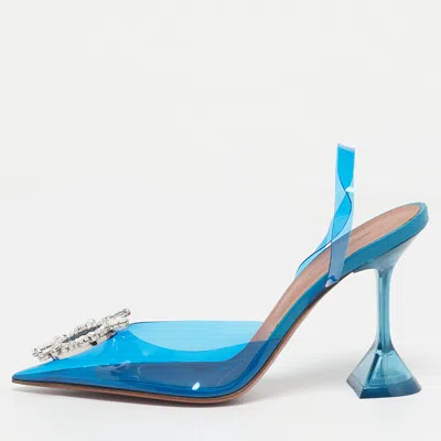 Pre-owned Amina Muaddi Blue Pvc Begum Slingback Pumps Size 37.5