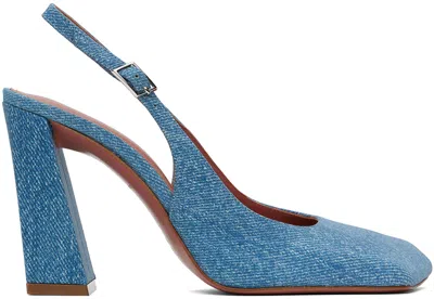 AMINA MUADDI BLUE SLING SUEDE HEELS