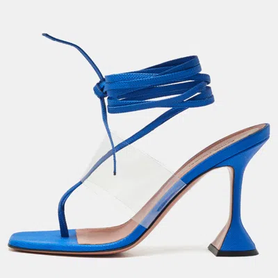 Pre-owned Amina Muaddi Blue Snakeskin Embossed Leather And Pvc Zula Sandals Size 40