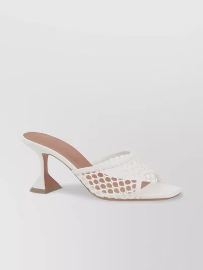 Amina Muaddi Bold Sculptural Heel Open Toe Sandals In White