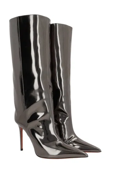 Amina Muaddi Pointed Short Boots In Antique