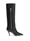 Amina Muaddi Black Calf Leather Bos Taurus High Heel Boots In Black