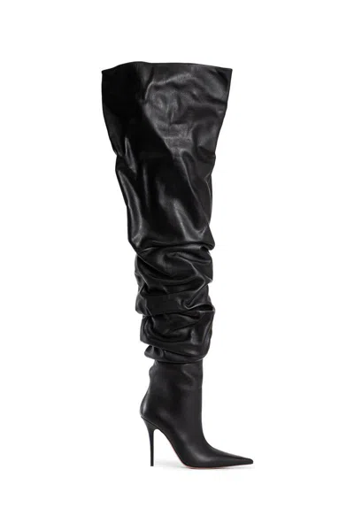 Amina Muaddi Jahleel Leather Over-the-knee Boots In Black