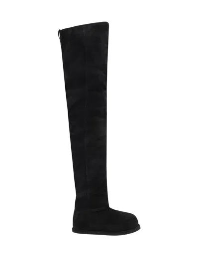 Amina Muaddi Black Suede Heidi Over The Knee Boots In White