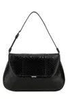 Amina Muaddi Leather Handbag With Curved Base And Reptile Motif Embossing