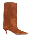 Amina Muaddi 60mm Fiona Suede Pointed-toe Knee-high Boots In Beige