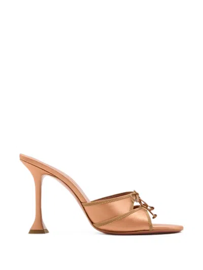 Amina Muaddi Bow-detail Satin Sandals In Neutral