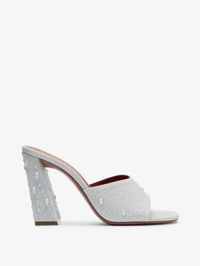 Amina Muaddi Brigitte Heeled Sandals In Denim Dark Blue
