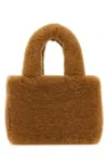 Amina Muaddi Rectangular Shearling Handbag With Top Handle In Light Brown