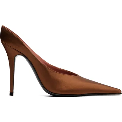 Amina Muaddi Brown Anok 105 Mule Heels In Mocha Satin
