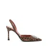 Amina Muaddi Pointed-toe Slingback Heels With Crystal Embellishment In Animal Print