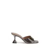 Amina Muaddi Brown Calf Leather Bos Taurus Stiletto Heel Sandals In Brown