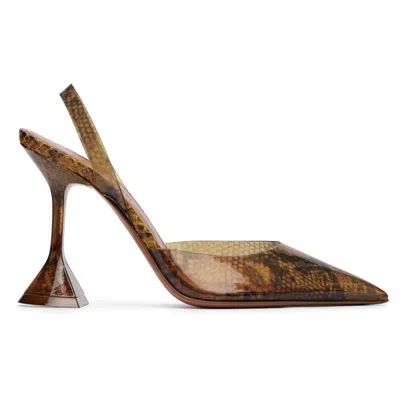 Amina Muaddi Brown Holli Glass Sling 95 Heels In Animal Print