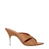 Amina Muaddi Brown Leather Stiletto Heel Women's Sandals In Brown