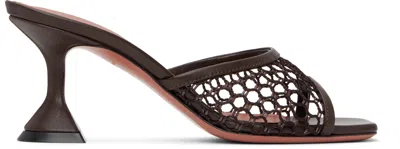 Amina Muaddi Brown Lupita Net 70 Heeled Sandals