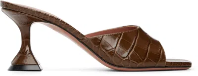 Amina Muaddi Brown Lupita Slipper 70 Heeled Sandals In Animal Print