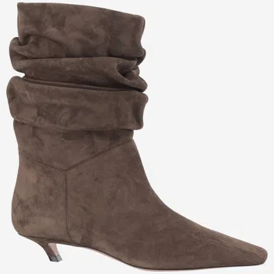 Amina Muaddi Brown Pointed-toe Boots