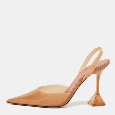 Pre-owned Amina Muaddi Brown Pvc Holli Glass Slingback Pumps Size 38