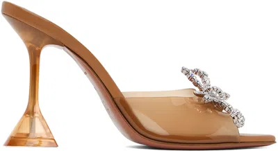Amina Muaddi Brown Rosie Glass Slipper Heeled Sandals In Latte