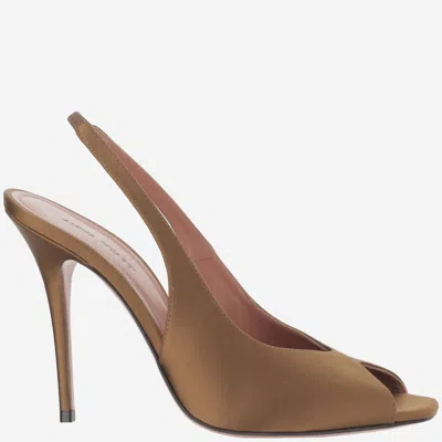 Amina Muaddi Brown Slingback Heels