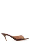Amina Muaddi Transparent Strap Mid Heel Open Toe Mules In Brown
