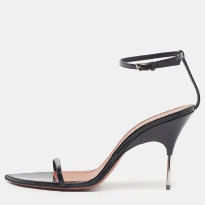 Pre-owned Amina Muaddi Bruna Size 38 Black Patent Leather Ankle Strap Sandals