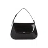 Amina Muaddi Leather Handbag With Curved Base And Reptile Motif Embossing In Black